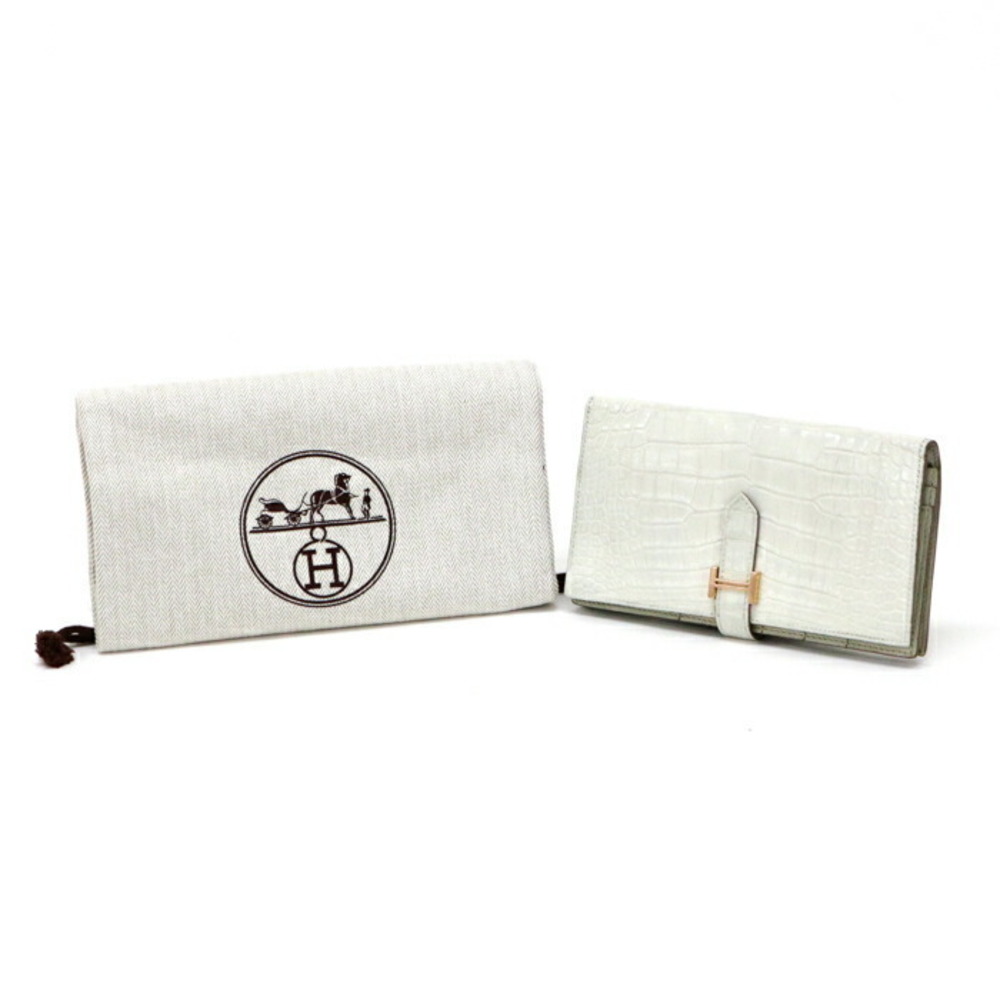HERMES Bear Souffle Alligator Matte Exotic Wallet Crocodile Ivory White